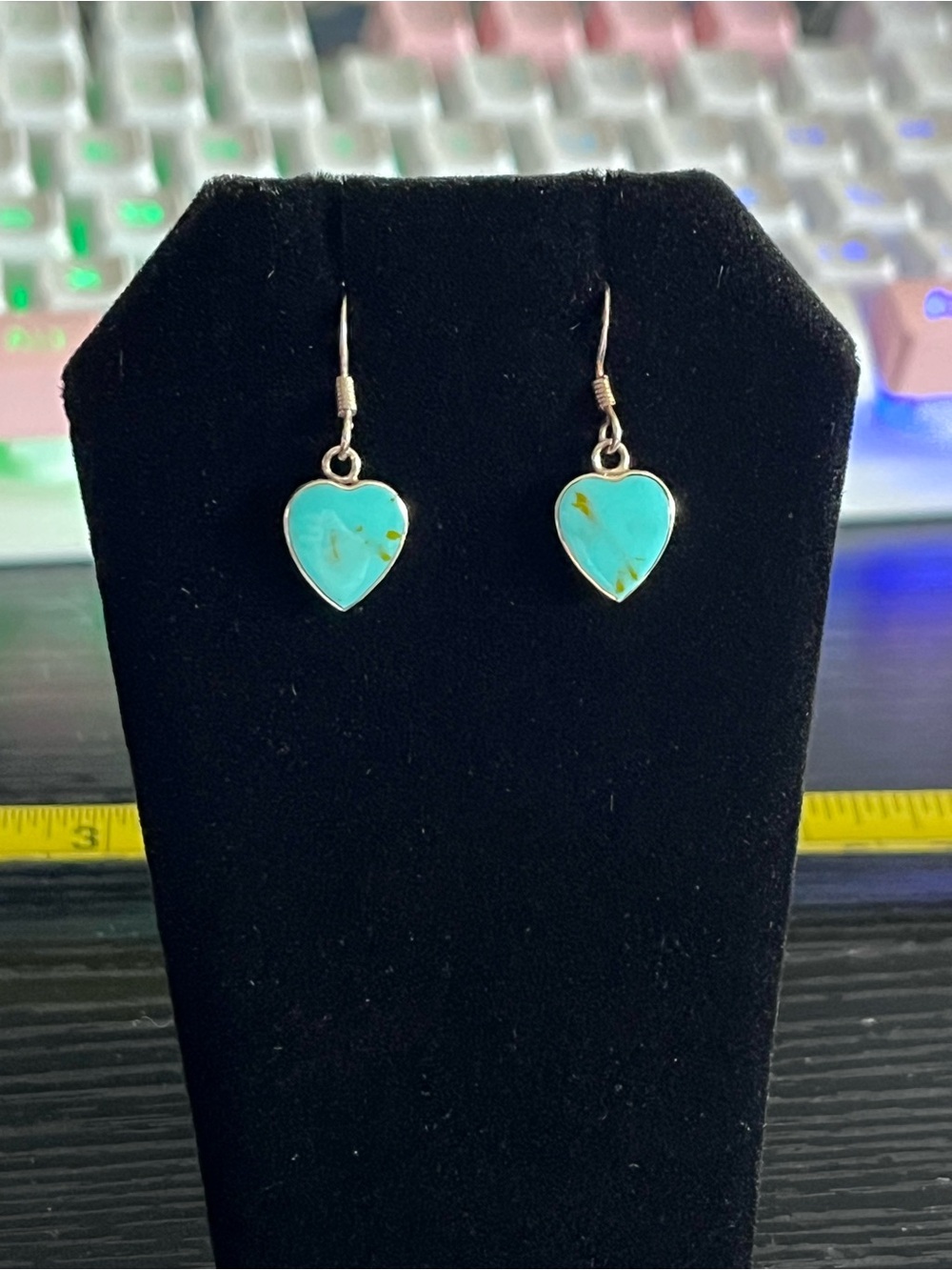 Turquoise Heart Drop Earrings - Blue Heart Dangle Earrings 925